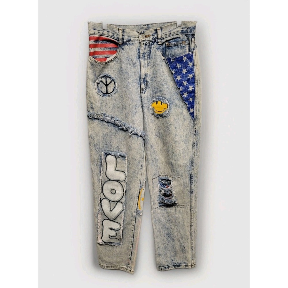 Vintage Rare 80s JouJou Acid Wash Distressed Smile Patch Jeans Sz 8? See Pics